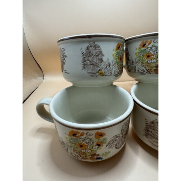 Westbury Fine Bone China Made in England "Tara" Coffee Mugs Sunflower Set of 4 - Picture 2 of 10